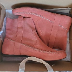 Peach moccasin boots